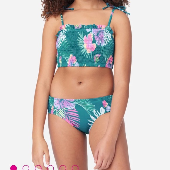 Girls Size 7/8 (Small)Two-Piece Swimsuit Bikini, Pretty Teal Green and Pink. - Picture 4 of 10